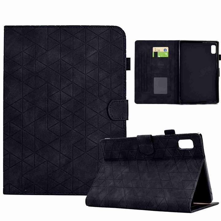 Husa tableta pentru Lenovo Tab P11 Gen 2, din piele Smart TPU, design tip Rhombus, protectie completa, suport integrat, acces complet la porturi, negru