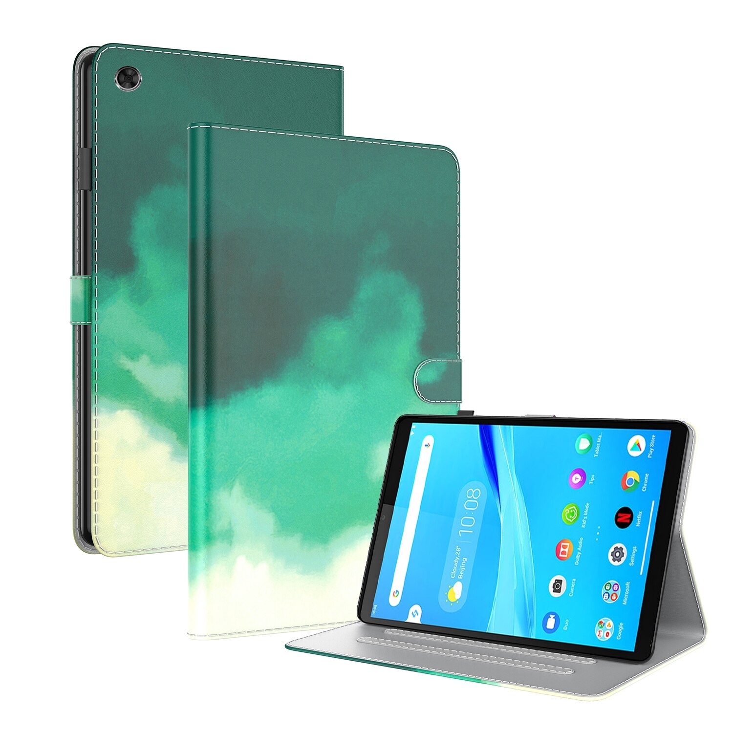 Husa tableta pentru Lenovo Tab M8(HD)TB-8505F 8505X / M8(FHD) 8.0 Vine cu un Model cu Acuarele, Piele PU cu Textura de Pieliceala, Inchidere Magnetica, Verde