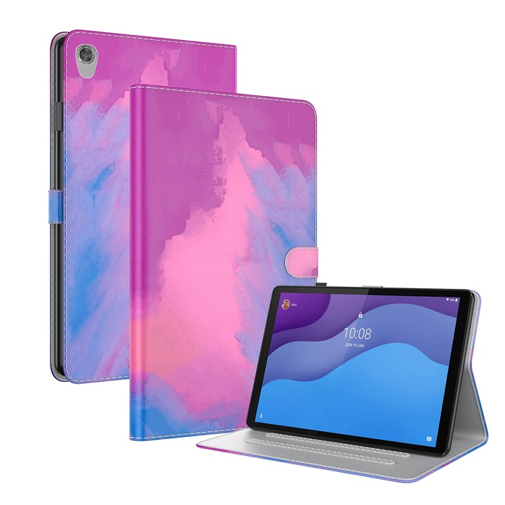 Tablet tok Lenovo Tab M10 HD Gen 2 TB-X306X, TB-X306F 10.1 tabletekhez, Voltage modell, PU bőr anyag, dizájn. akvarell, mágneses zár, tartó, lila