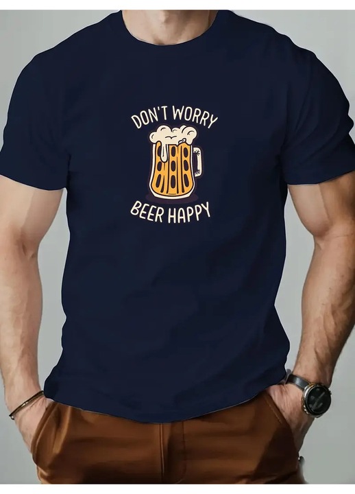 Мъжка тениска Don't Worry Beer Happy, тъмносиня, XL