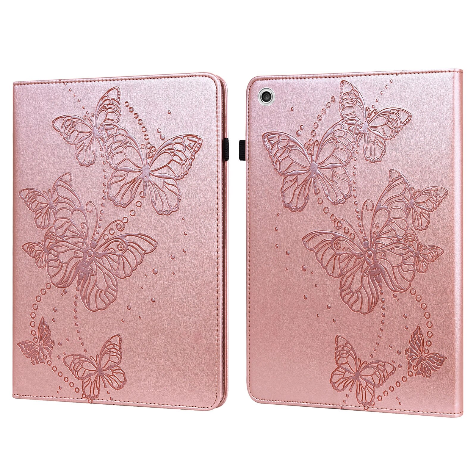 Husa tableta pentru Lenovo Tab M10 TB-X505L / TB-X505F / TB-X605L / TB-X605F & P10 TB-X705F / TB-X705L, tip carte cu model de fluture in relief, din piele, roz