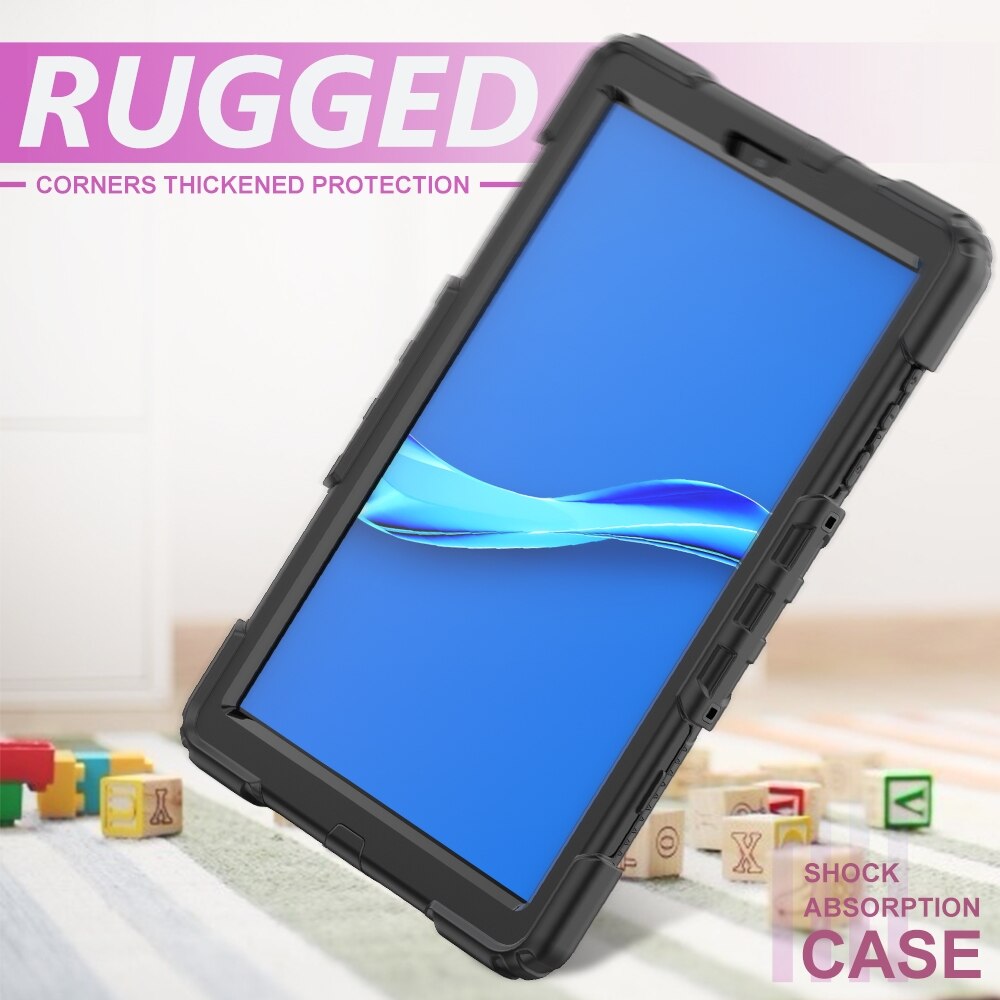 Husa tableta pentru Lenovo Tab M10 HD TB-X306X, silicon + PC, protectie anti-soc, suport + curea umar + curea mana, Negru