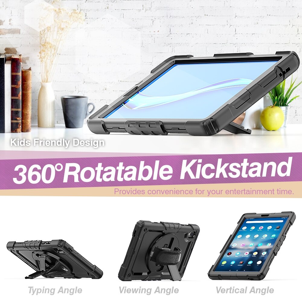 Husa tableta pentru Lenovo Tab M10 HD TB-X306X, silicon + PC, protectie anti-soc, suport + curea umar + curea mana, Negru