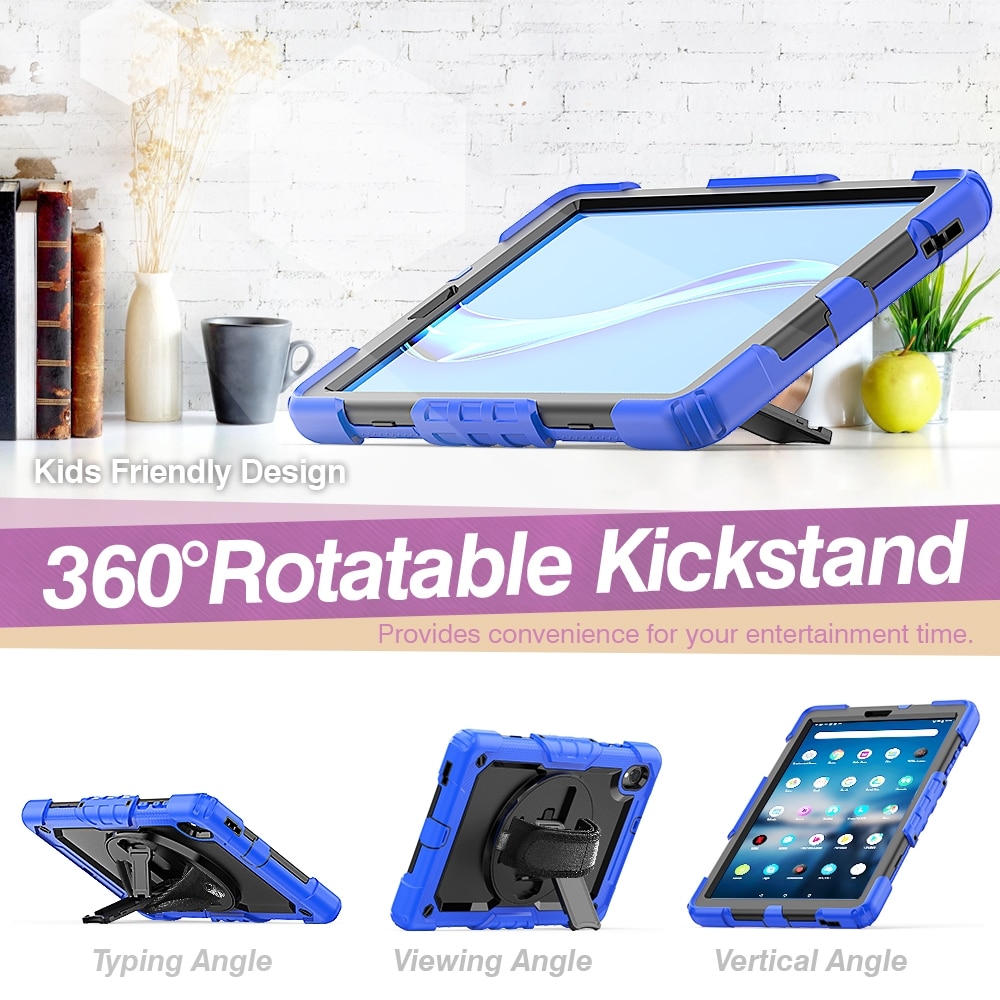Husa tableta pentru Lenovo Tab M10 HD TB-X306X, silicon + PC, rezistenta la socuri, design colorat, cu suport si bretea de umar si mana, Albastru