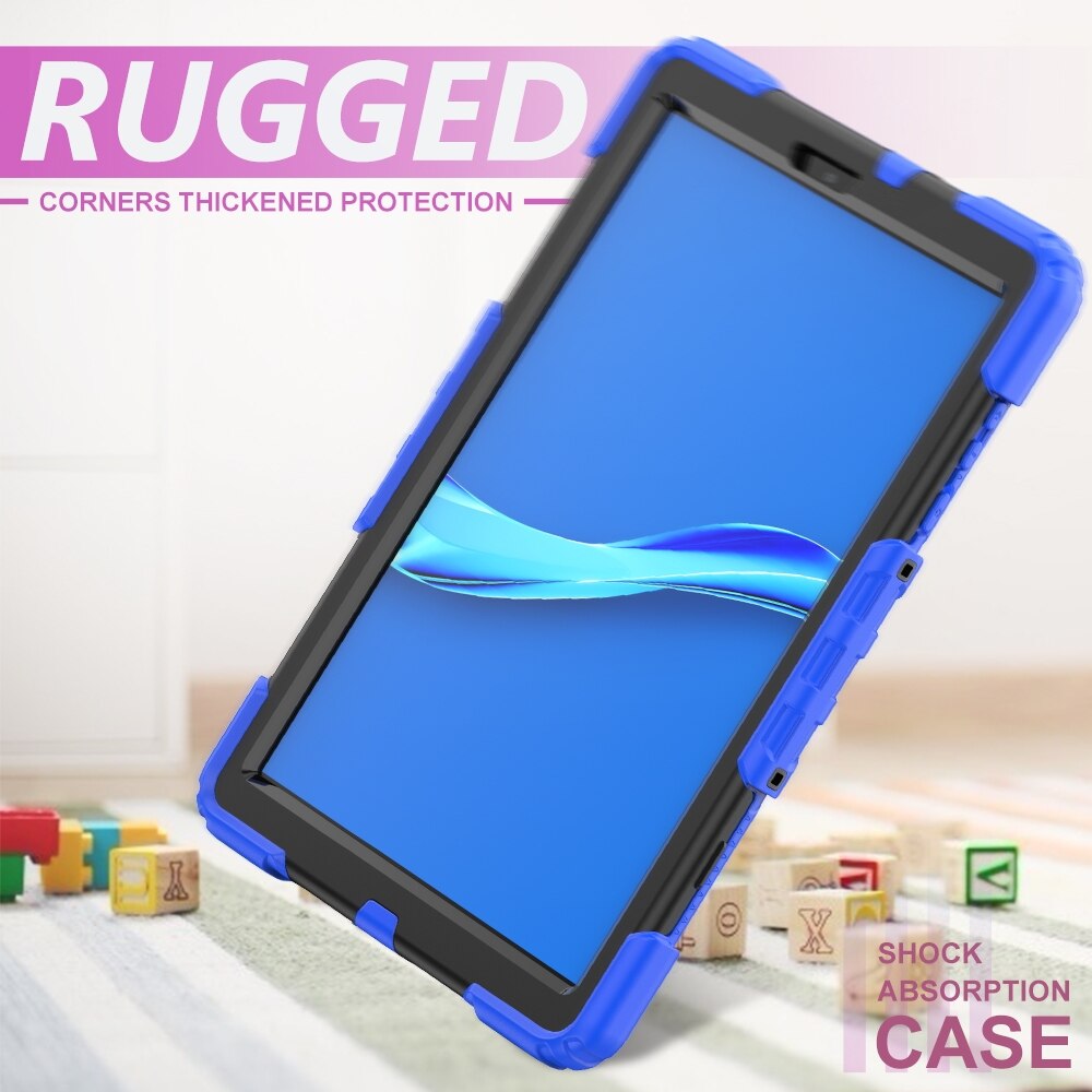 Husa tableta pentru Lenovo Tab M10 HD TB-X306X, silicon + PC, rezistenta la socuri, design colorat, cu suport si bretea de umar si mana, Albastru