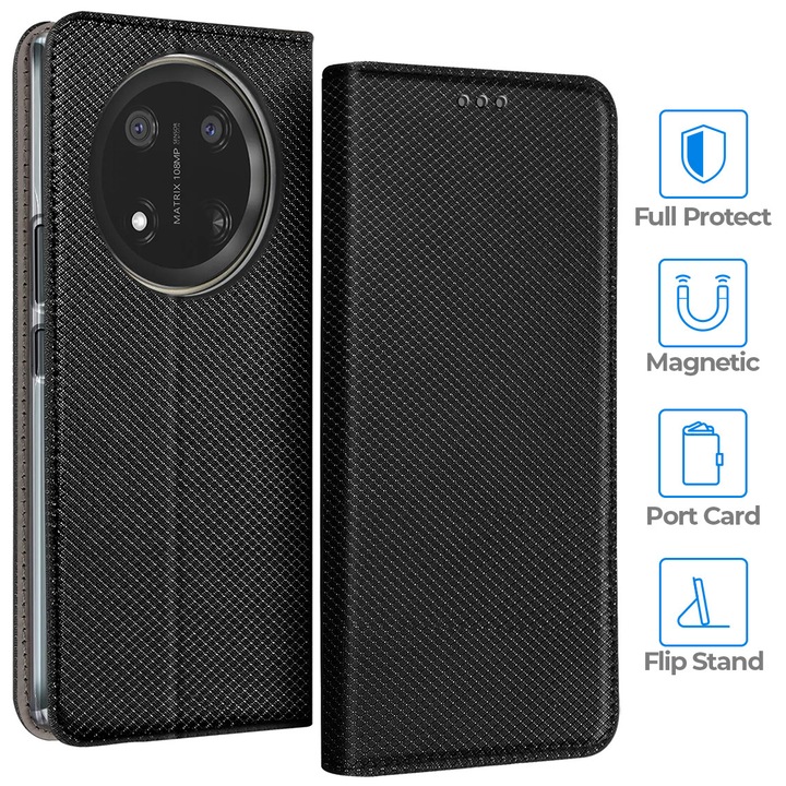 Honor Magic 7 Lite telefontok, kártyatartó rekesz, mágneses záródással, állvány funkcióval, fekete