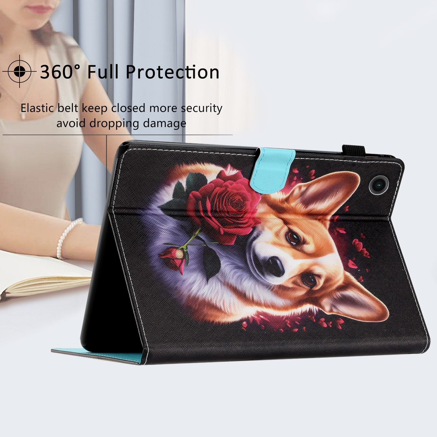 Husa tableta pentru Huawei MatePad T10 / T10s / Enjoy Tablet 2 / Honor Pad 6 / X6 (Corgi), piele PU, cusaturi colorate, design tip carte, suport, acces complet la porturi, albastru NdrFcShort inchis