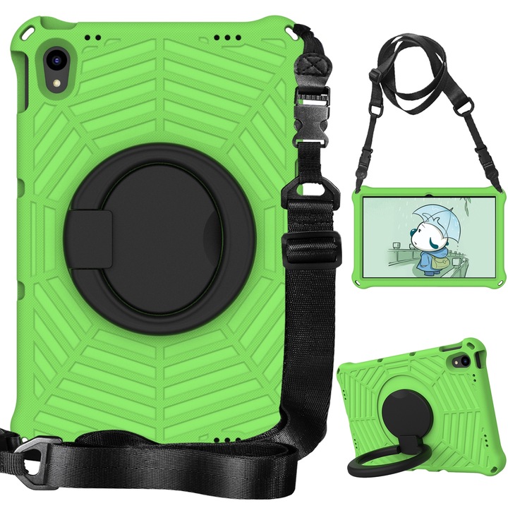 Husa tableta pentru Lenovo Tab P11 TB-J606, silicon, design Spider King, protectie, suport, verde