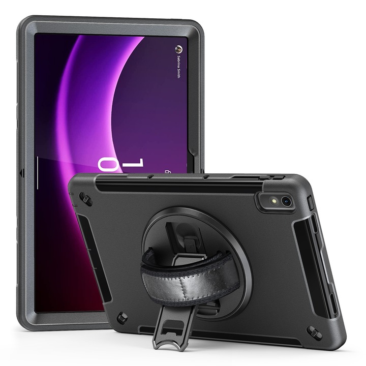Husa tableta pentru Lenovo Tab P11 2nd Gen, material TPU, tip design trei straturi, suport, protectie, Negru