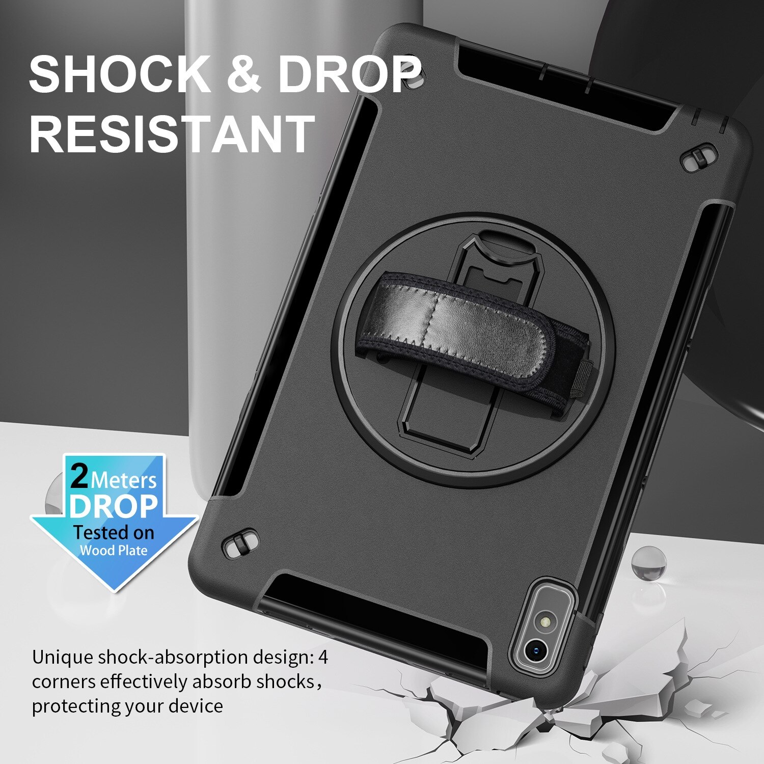 Husa tableta pentru Lenovo Tab P11 2nd Gen, material TPU, tip design trei straturi, suport, protectie, Negru