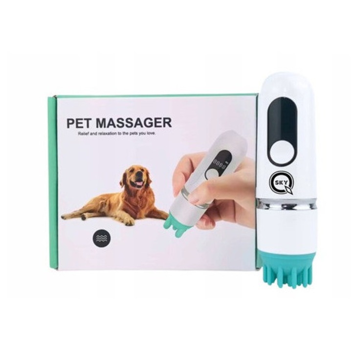 Aparat electric de masaj pentru animale, QSKY, 4 capete de masaj, verde/alb, 123.5x37mm