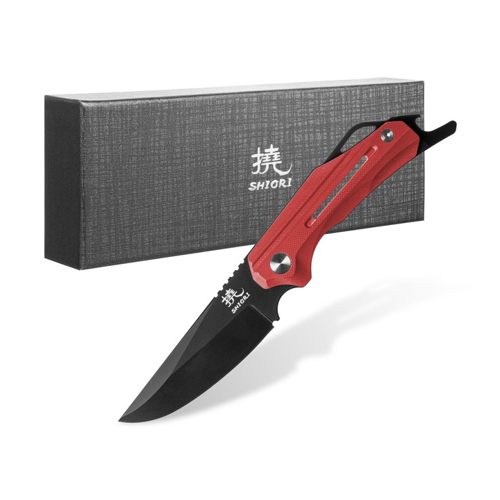 Cutit de vanatoare Shiori Daichi Aka, otel 10Cr15CoMov, maner G10, cu teaca Kydex, compatibil MOLLE