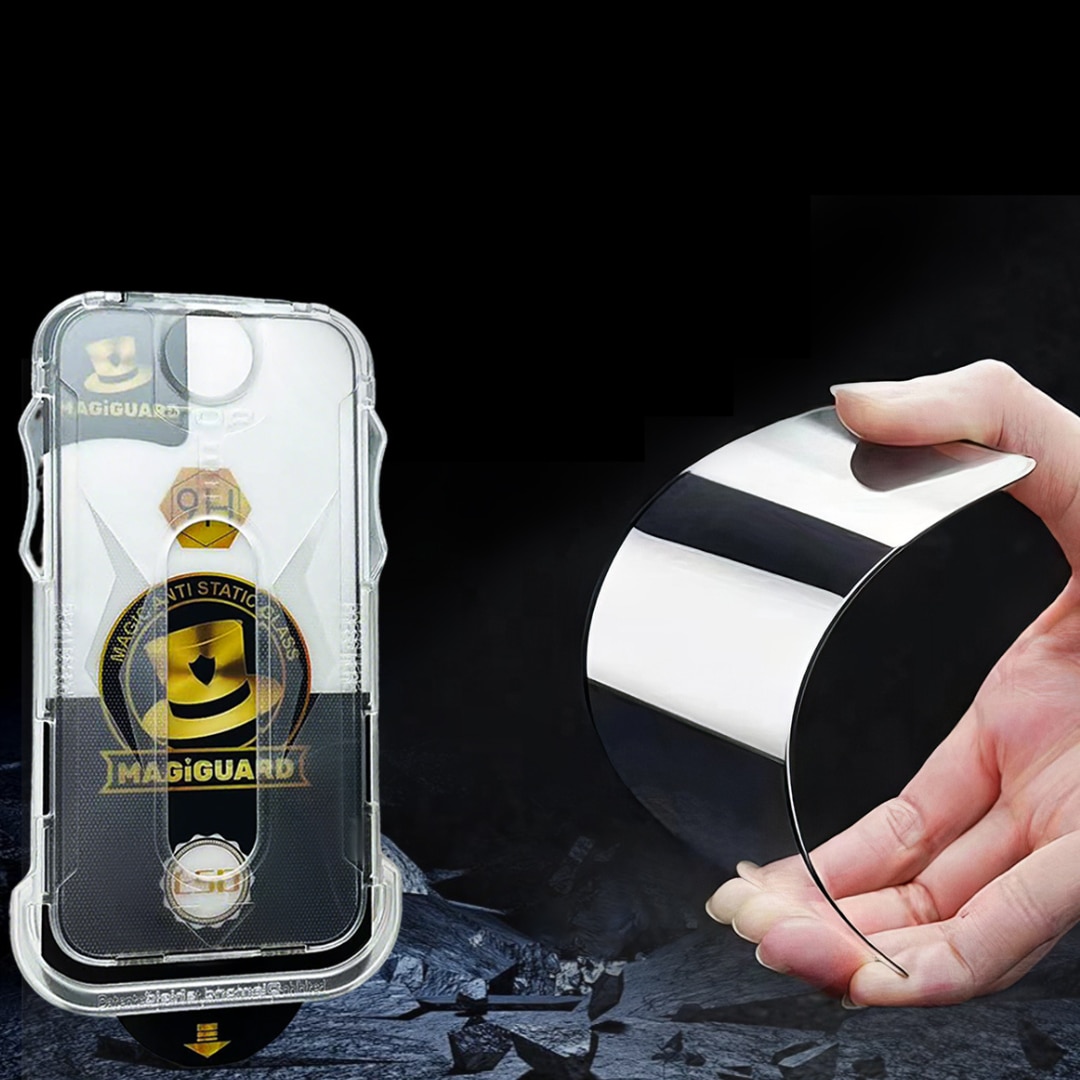 Folie de Protectie Transparenta HD Compatibila cu iPhone 16, Sticla Premium HD cu Carcasa pentru Aplicare Automata, Elimina Bule si urme de Praf, Hidrofoba, Full Cover, 0.3mm, Anti-Amprente, Dust Removal