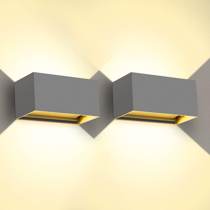 Lampa LED 20 W, 3000 K, IP65, gri, set 2 bucati