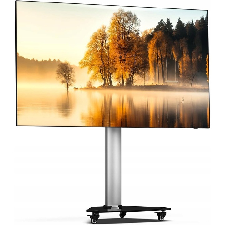 Мобилна стойка за телевизор Luka, 32-75", 40 кг, регулируема, черна/сребриста, 4 колела