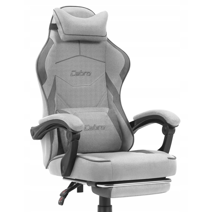 Геймърски стол Cabro C502, сив, плат, лумбална опора