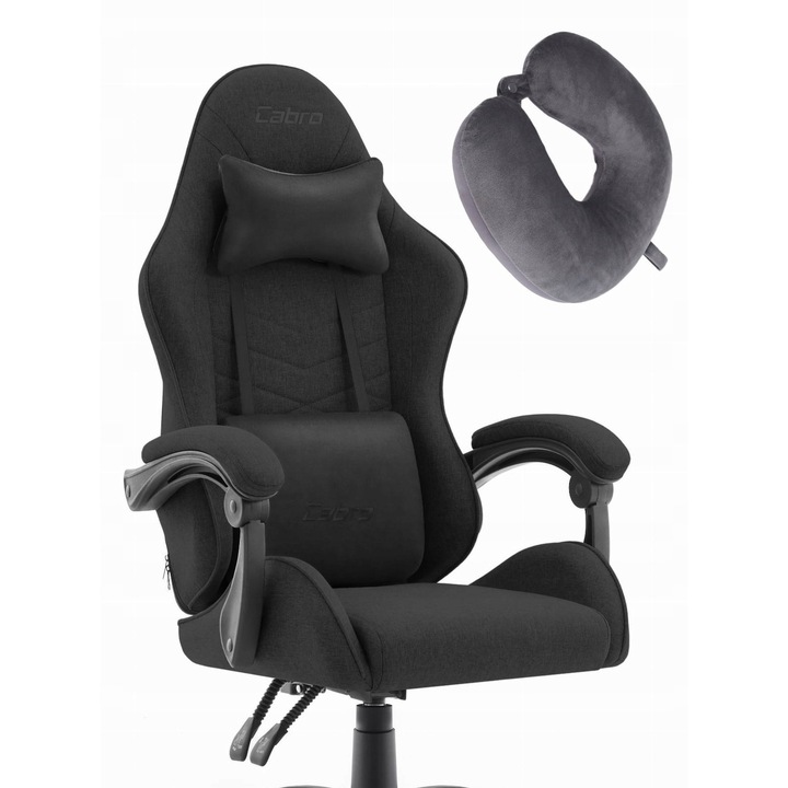 Геймърски стол Cabro C500, черен, текстилен материал, лумбална опора, регулируема височина 43-52 см