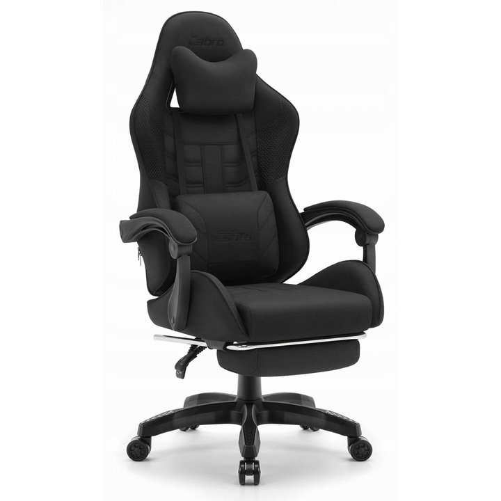 Геймърски стол Cabro C501, текстил, лумбална опора, регулируема височина 43-52 см, товароносимост 150 кг, черен