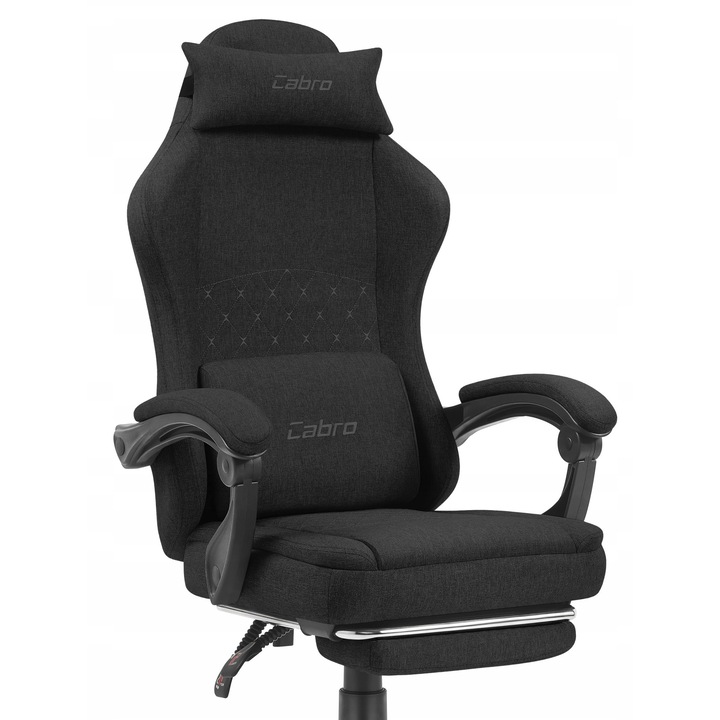 Геймърски стол Cabro C503, черен, плат, лумбална опора, регулируема височина 43-53 см, максимално тегло 150 кг