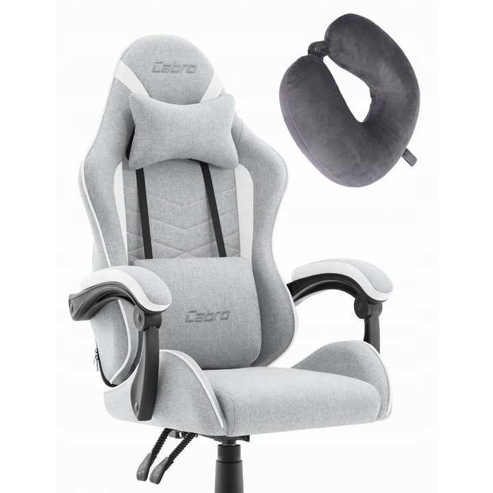 Геймърски стол Cabro C500, сиво-бял, материал, 150 кг, 126-135 см