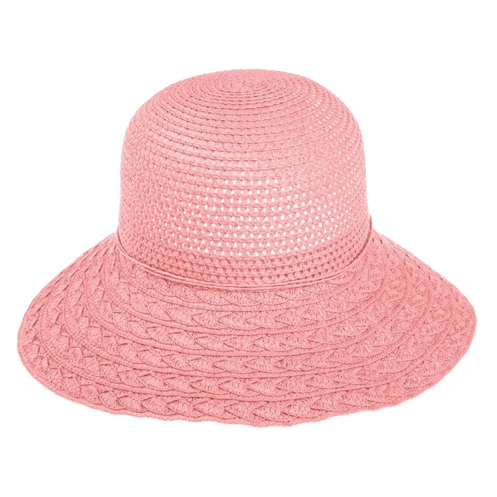 Palarie dama CARODIS, de vara, roz, marime 57, cu cozoroc 32 cm, stil elegant, protectie solara