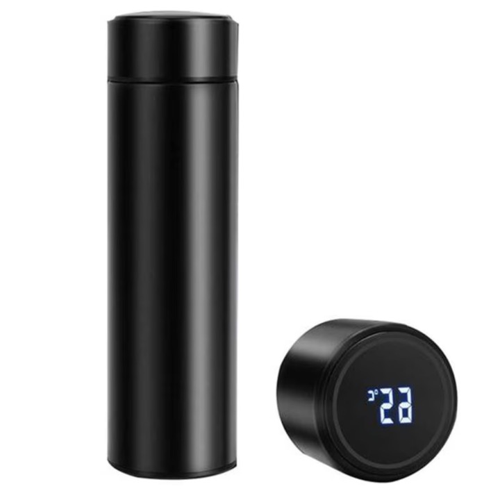 Termos inteligent MNS cu afisaj LCD, 500 ml, inox, etans, negru