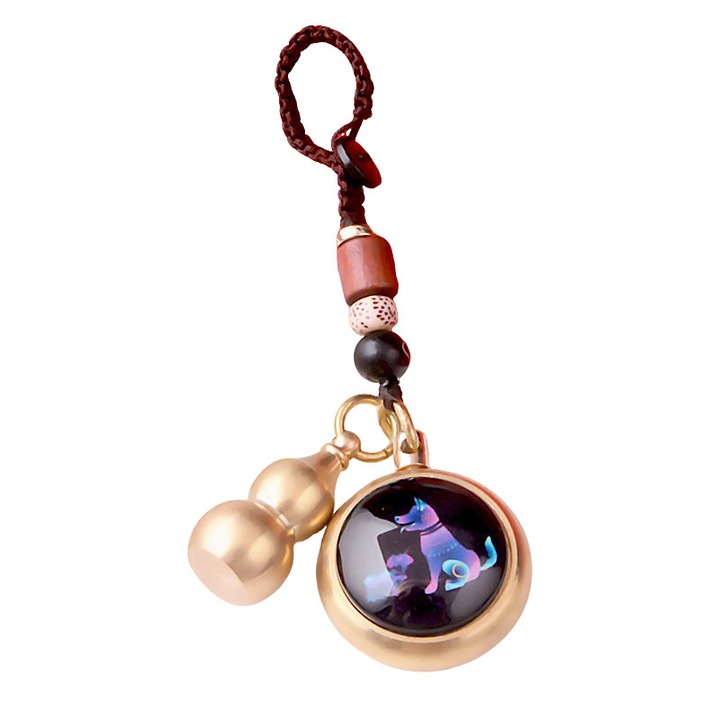 Kulcstartó kiskutya mintával, világító tök, forgatható, Autó- / Motorkerékpár- / Ház- / Garázskulcsok, fém