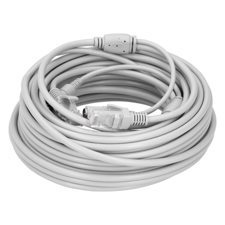 Cablu Ethernet 2 in 1 pentru alimentare, 20m, conectoare RJ45 si DC ...