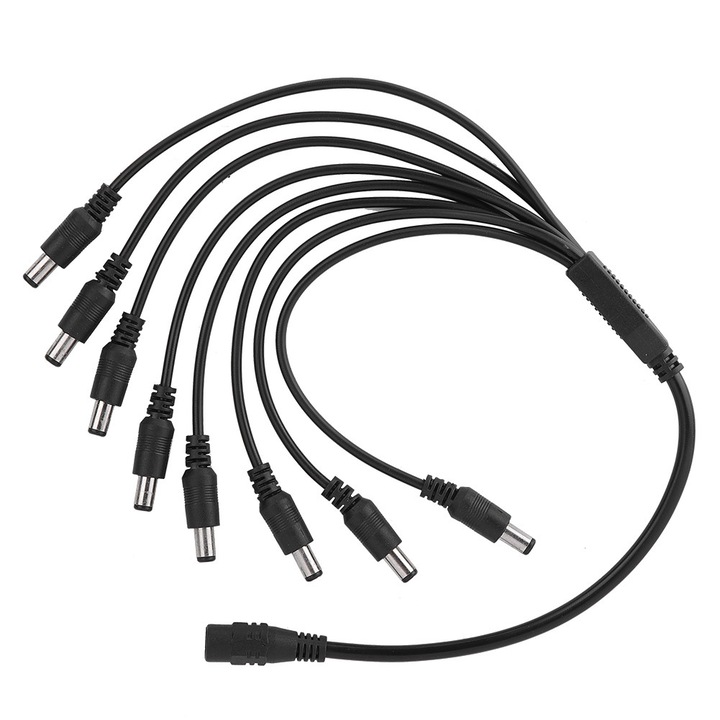 Cablu splitter de alimentare 5.5x2.1mm, 1 mama la 8 tata, pentru camera CCTV, 12V DC
