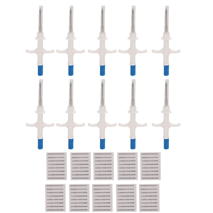 Set 10 Microcipuri RFID pentru Identificare Animal, 1.25x7mm, Standard ISO 11784 11785, Aseptic, Sigur de Utilizat