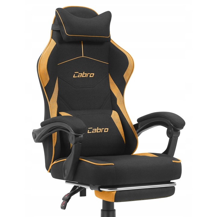 Геймърски стол Cabro C502, черно-оранжев, дишащ материал, лумбална опора, комплект