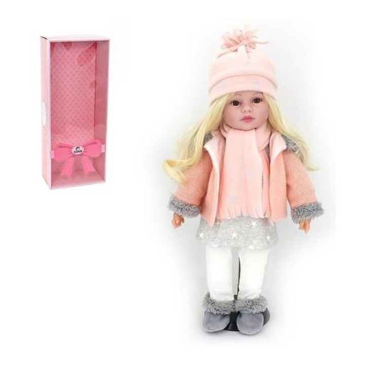 45 cm-es baba hanggal, szőke, sapkával és sállal