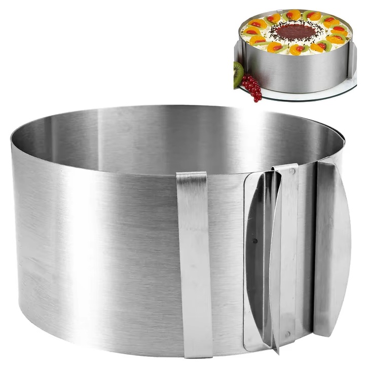 Регулируем ринг за торта, неръждаема стомана, регулируем диаметър 16-30 см, височина 15 см, сребрист