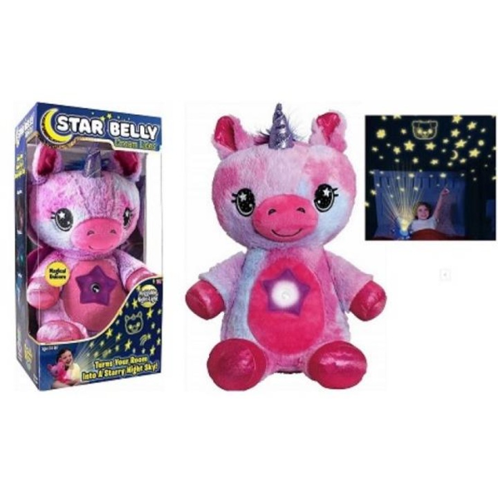 Нощна лампа Norimpex Star Belly, LED проектор, плюшен еднорог, многоцветна, 18.5x31x14см