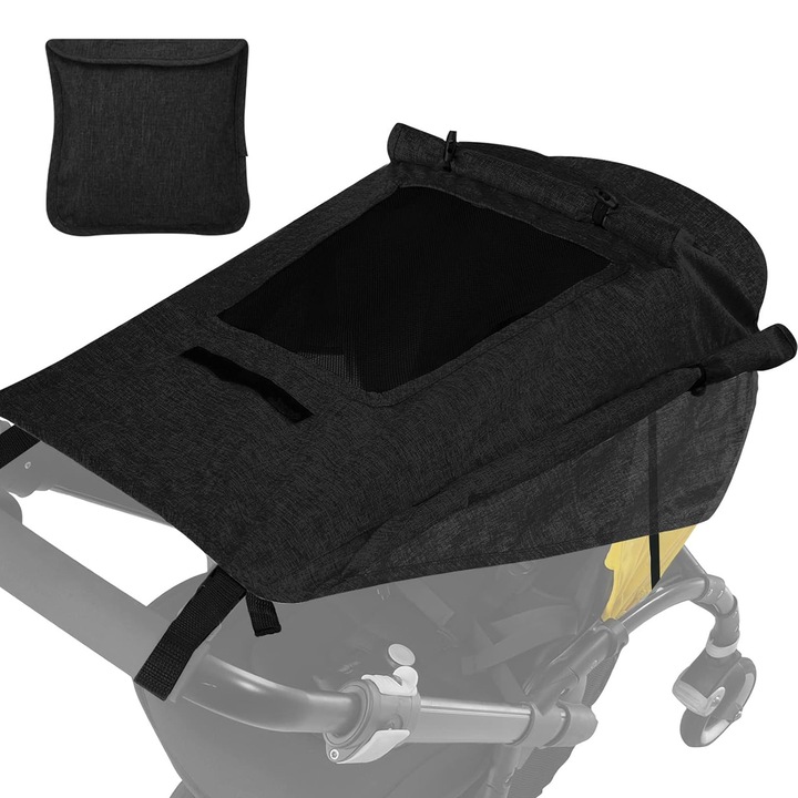 Copertina pentru carucior, Axroad Mall, Parasolar premium pentru carucioare bebelusi, Protectie solara UPF 50+, Cationic impermeabil, Potrivire cu majoritatea carucioarelor, Usor de instalat si utilizat, 59*69cm, Panza, Negru