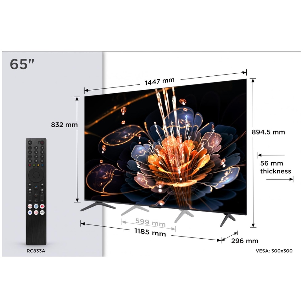 Televizor Smart Mini LED TCL 65C61KS, 164 cm, Ultra HD 4K, CI+, smart Google TV, Negru