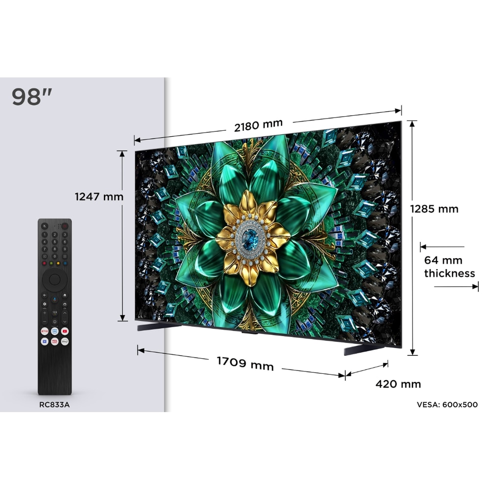 Televizor Mini LED TCL 248 cm 98" 98Q6C, Ultra HD 4K, Smart TV, WiFi, CI+