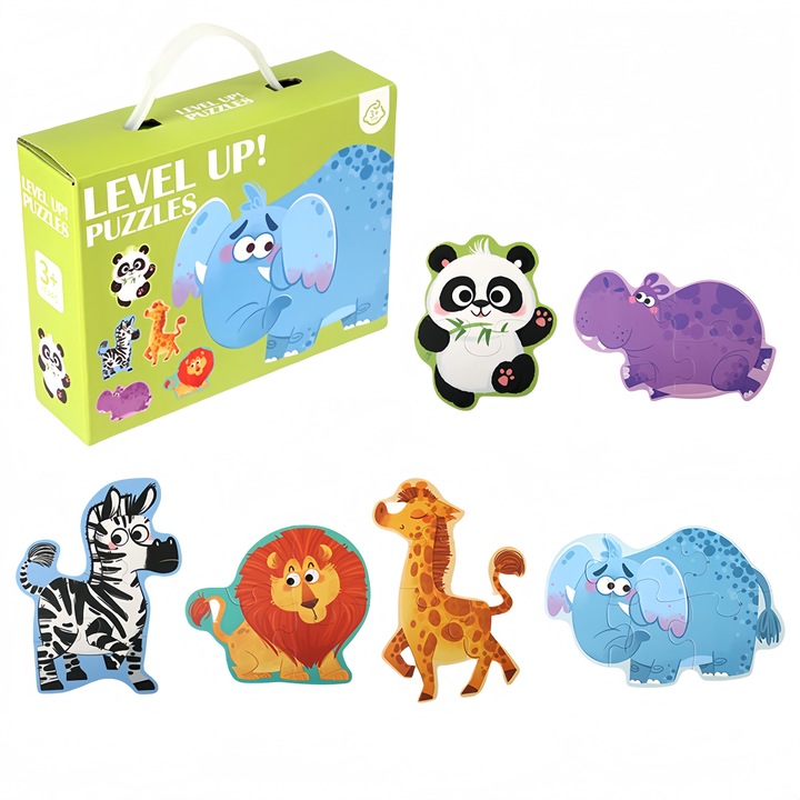 Oktató jellegű kirakó gyerekeknek, 6 az 1-ben készlet, állatos kaland, többszínű, 3-6 éveseknek