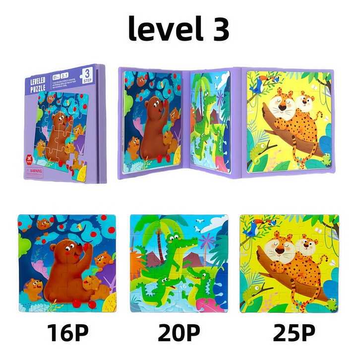 Магнитен пъзел 3 в 1, 61 части, сгъваем дизайн, за пътуване, цветни илюстрации, за деца над 6 години