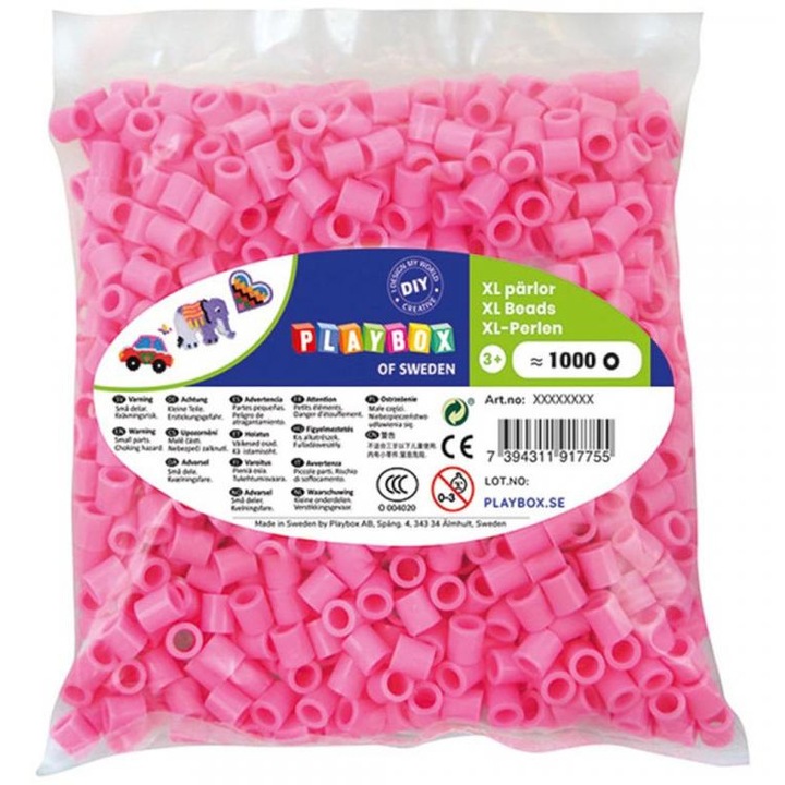 Playbox 1918653 PlayBox: 9mm-es XL MAXI vasalható gyöngy 1000db-os csomag rózsaszín színben
