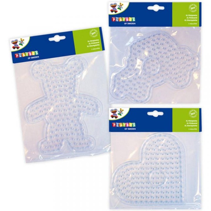 Playbox 1906506 Playbox: XL vasalható gyöngy alaplap készlet  3 darab (mackó, szív, autó)