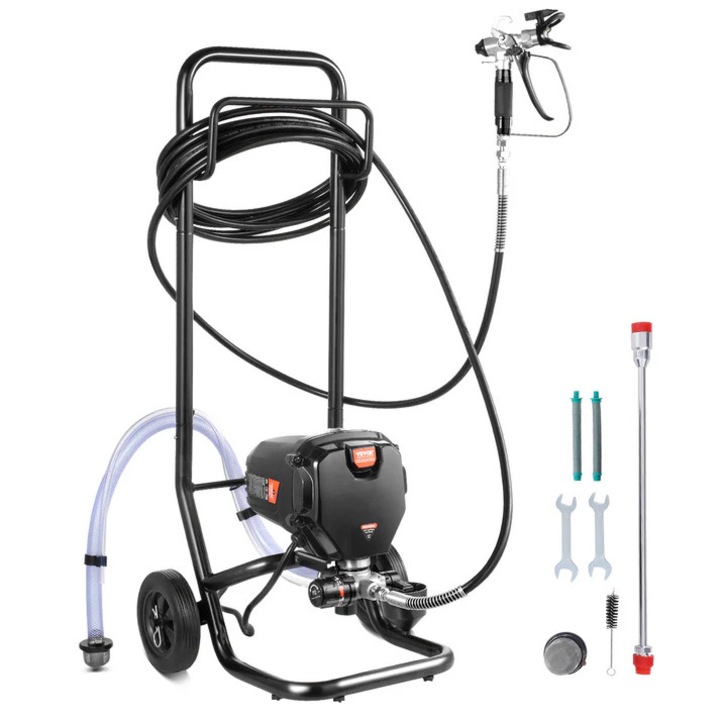 Levegőmentes festékszóró, 750 W, 3000 PSI, 25 lábas tömlő, kocsi, fekete