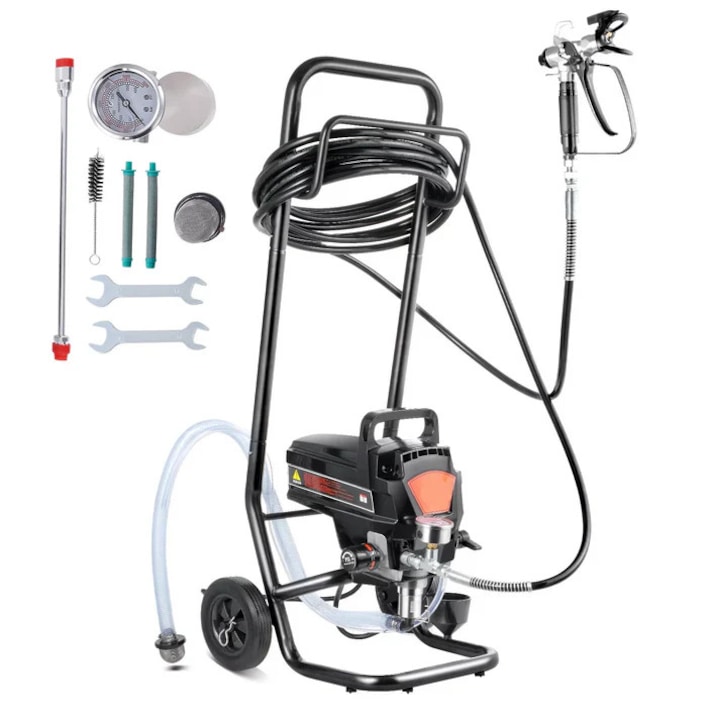 Levegőmentes festékszóró, 950 W, 3000 PSI, 50 lábas tömlő, kocsival, fekete