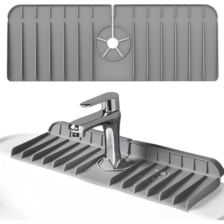 Covoras din silicon pentru chiuveta, bucatarie, baie, anti-alunecare, anti-stropire, 32, 5 * 12, 5 cm, flexibil pentru tevi, gri
