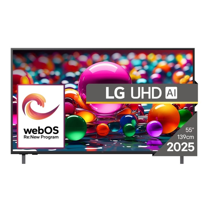 Телевизор LG 55UA75003LA, 55" 4K UltraHD TV 4K (3840x2160), DVB-T2/C/S2, webOS 25 Smart, ThinQ AI, Alpha 7 AI Processor, WiFi, HDR10 pro, HLG, ALLM/HGiG, 4K Upscaling, AI Sound pro, Multiple View, HDMI eARC, LAN, USB, Bluetooth, Google Cast, 2 55UA75003LA