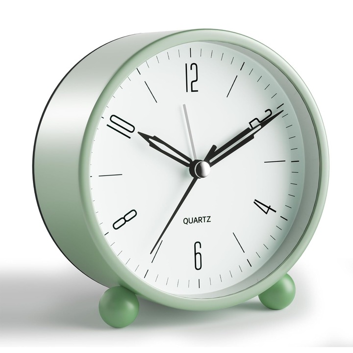 Аналогов будилник, 4-инчов безшумен малък часовник, без тиктакане, с нощна светлина, часовник с батерии, семпъл дизайн за нощно бюро в спалнята