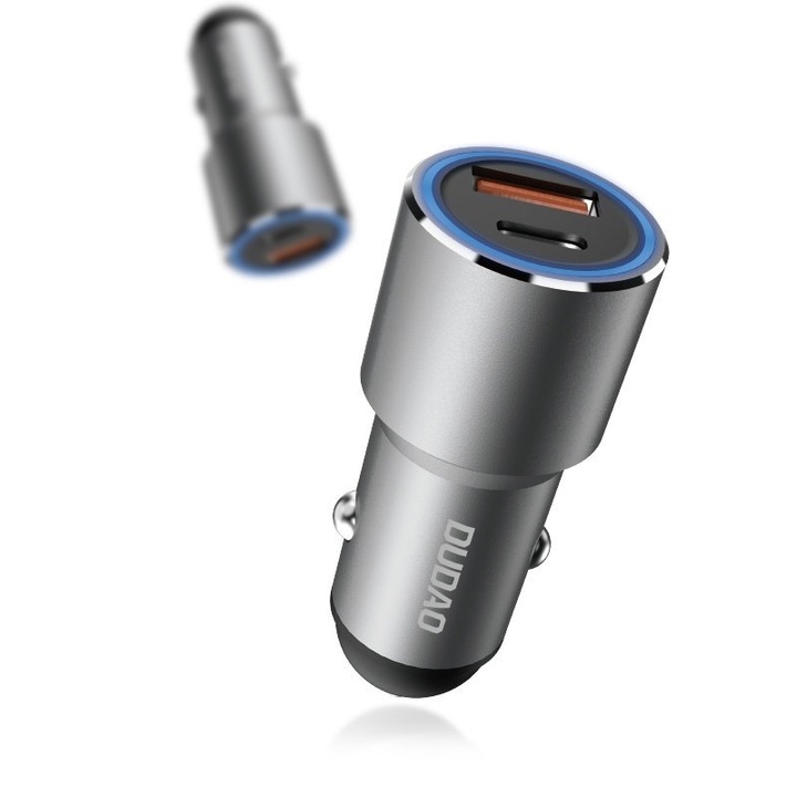 Dudao USB / autós töltő USB C típusú tápellátással, gyors töltés 22, 5 W, szürke (R4PQ)