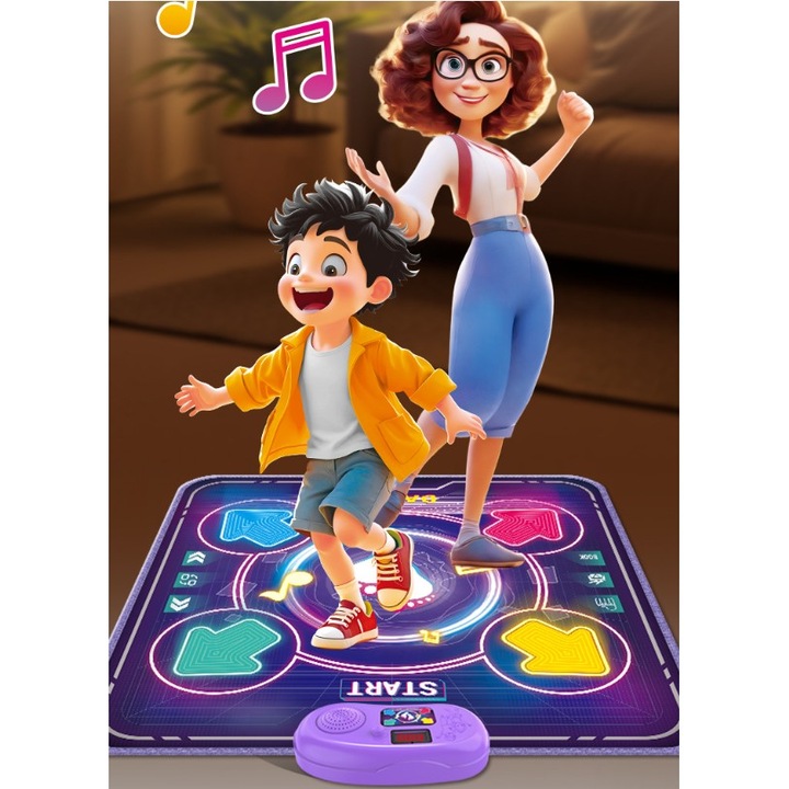 Jucarie Interactiva, OEM, Covor Muzical de Dans, 4-6 Ani, Bluetooth, 4 Moduri, 90 x 90 cm, Mov