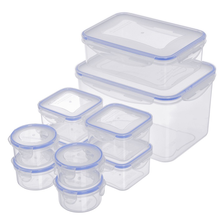 TOO KT-143 10 db-os ételtároló doboz szett, 2x 180 ml+2x 400 ml+2x 500 ml+3x 1200 ml+2000 ml