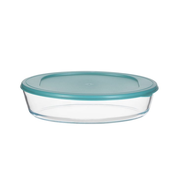 Recipient alimentar oval rezistent la caldura, din sticla TOO KT-99, 2400 ml, cu capac din plastic